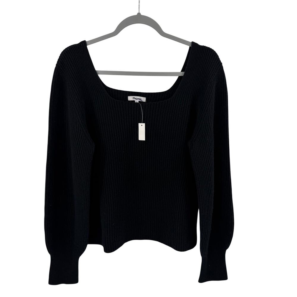 Madewell SoftWool Square Neck Pullover Sweater in black Size XL